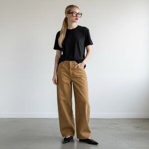 Free People We The Free Chill Vibes Dropped Wide Leg Scout Brown Jeans NWOT 27